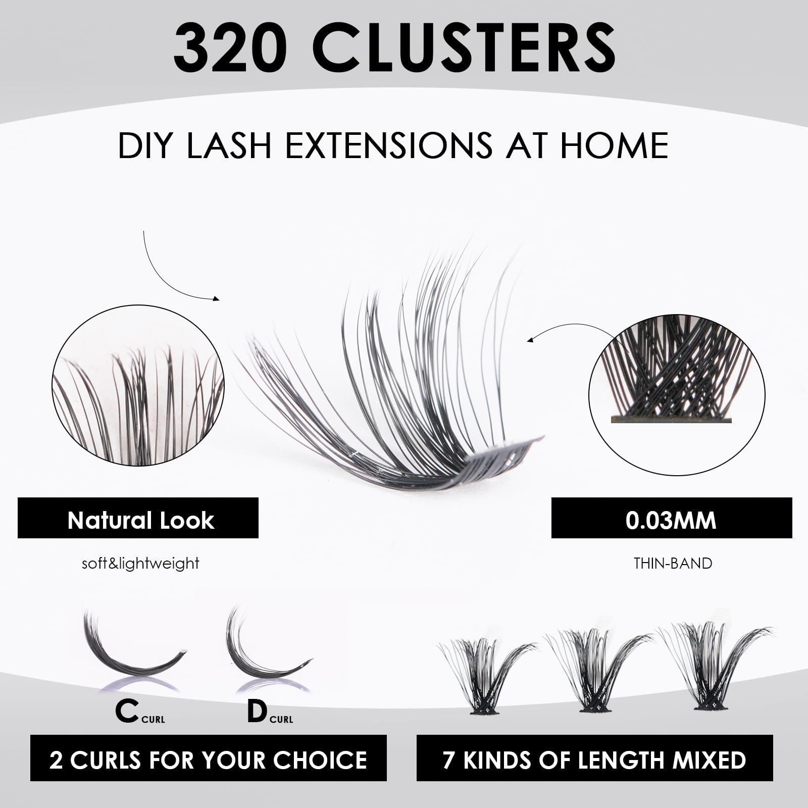 DIY Lash Extensions Kit 320pcs Individual Lashes Clusters 60D 80D D Curl Eyelash Extension Kit with Applicator and Lash Bond&Seal,Clusters Lash Glue Remover For False Eyelash Mix 10-16mm (60D+80D KIT)